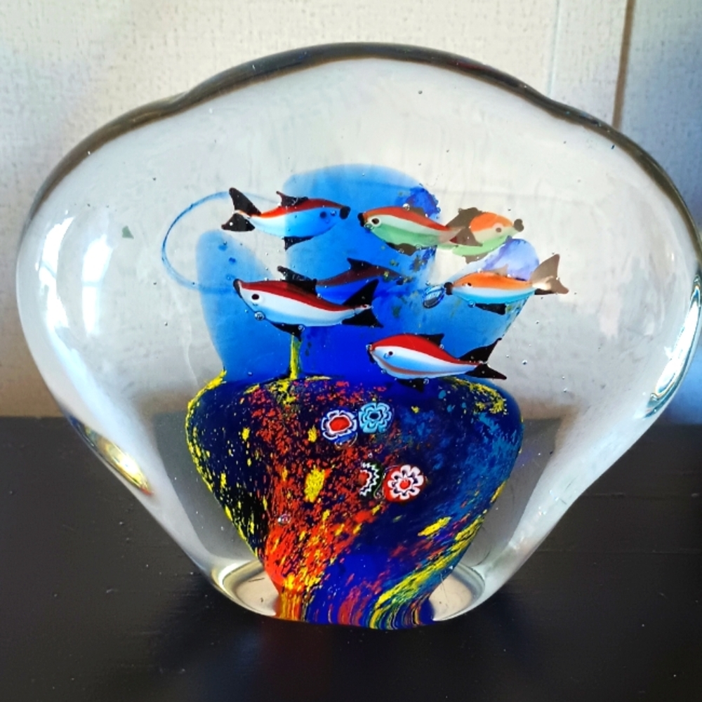 Murano Art Glass Fish Tank Aquarium Paperweight Vintage